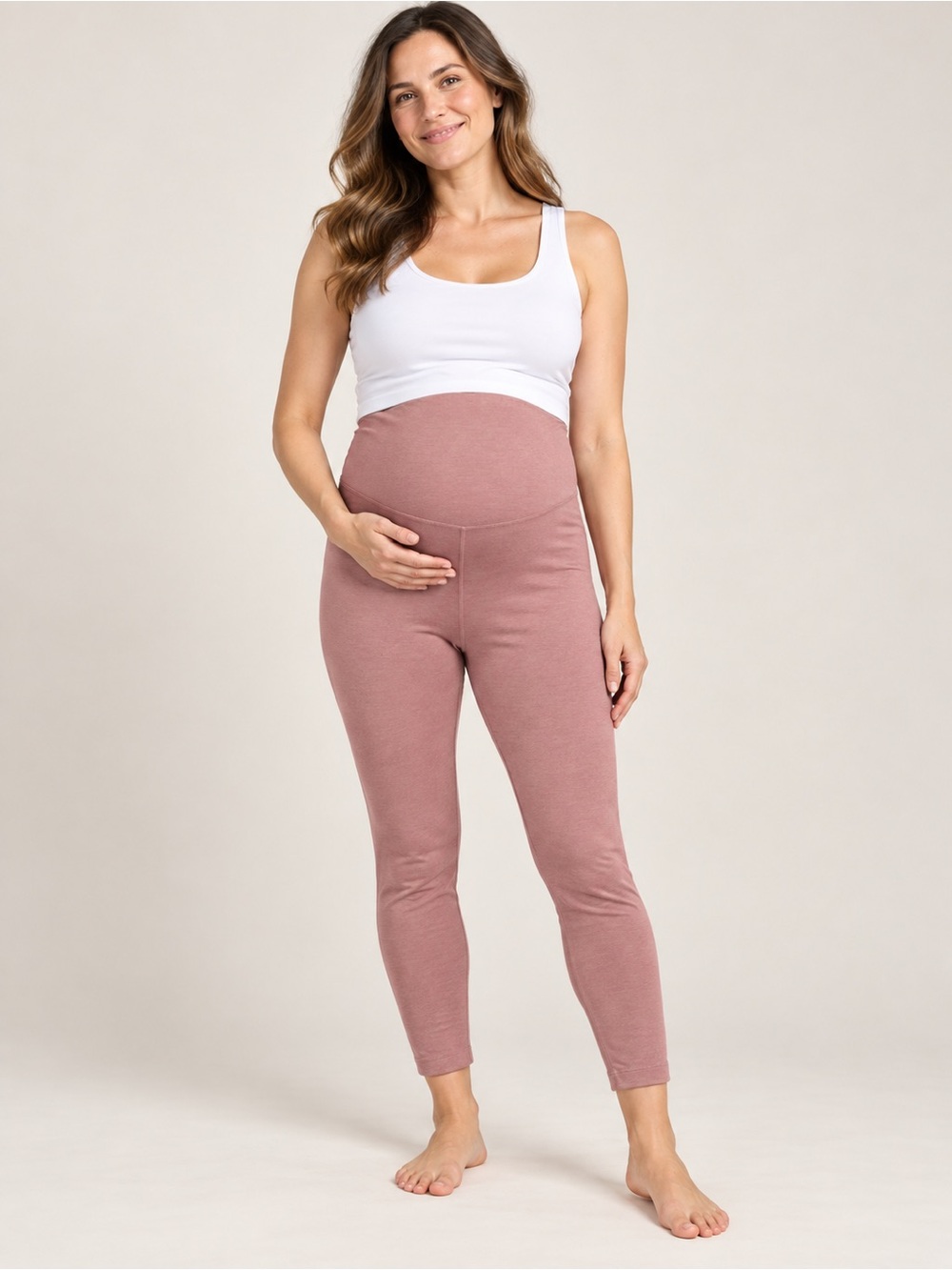 Maternity High-Waist Ribbed Leggings - Dusty Rose
